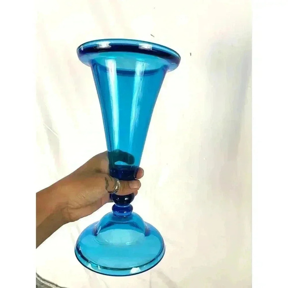 Blue Clear Pressed Glass Vase MCM Home Decor 11" Tall - Picture 11 of 11